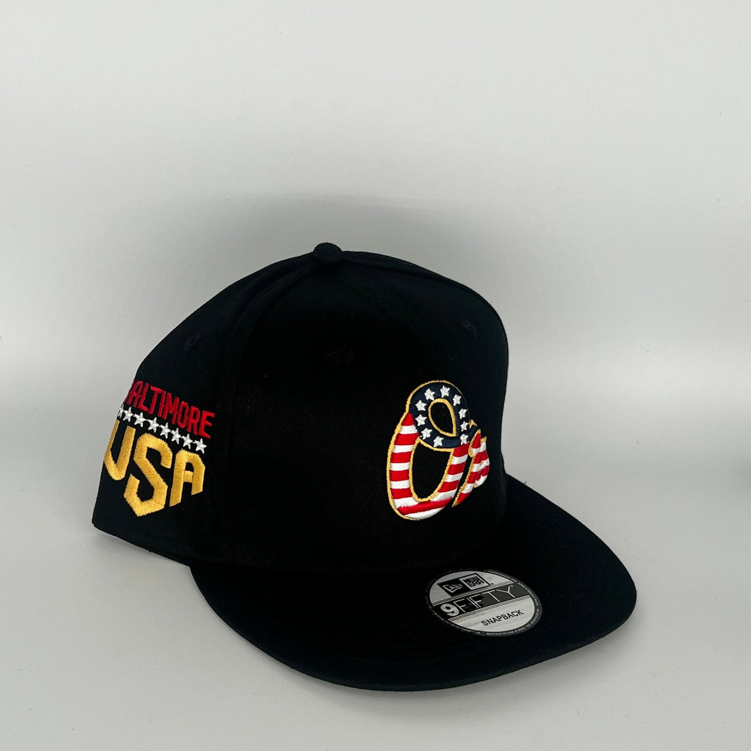 Black Baltimore Orioles Baltimore USA Side Patch New Era MLB 9Fifty Snapback Hat