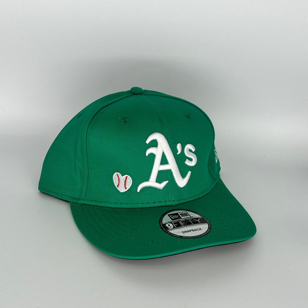 Green Athletics With Baseball Love Symbol New Era MLB 9Fifty Snapback Hat