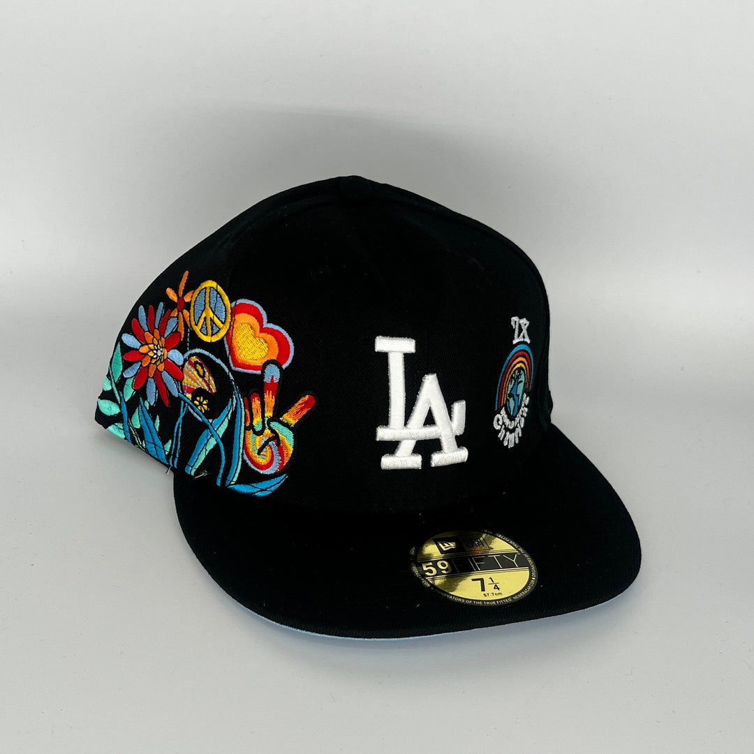 Black Los Angeles Dodgers groovy 7x World Series Champions Side Patch New Era MLB 59Fifty Fitted Hat