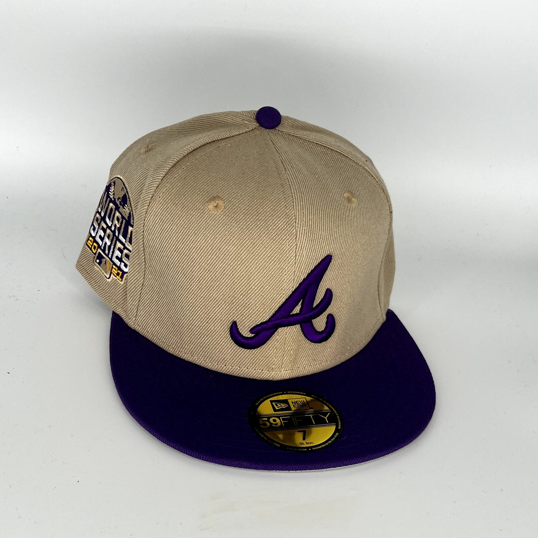 Tan Navy Blue Atlanta Braves New Era MLB 59Fifty Fitted Hat