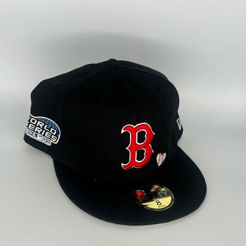 Size 8 Black Boston Red Sox New Era MLB 59Fifty Fitted Hat