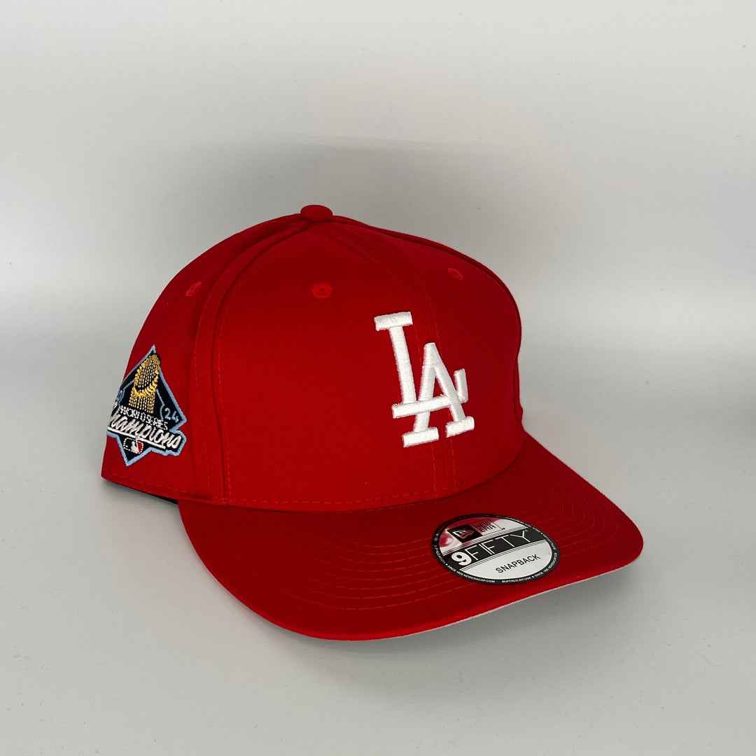 Red Los Angeles Dodgers 2024 World Series Champions Side Patch New Era MLB 9Fifty Snapback Hat