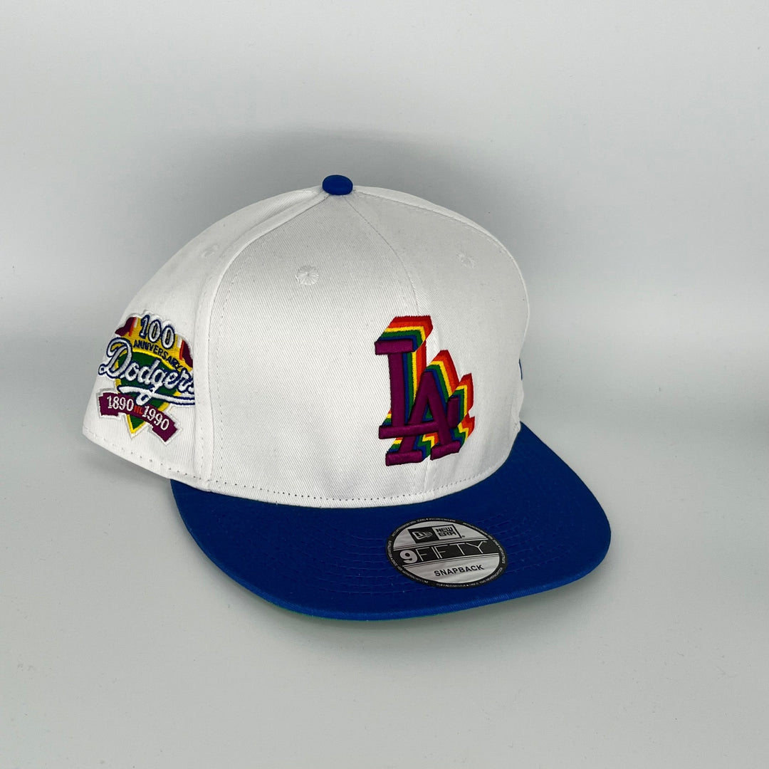 White Blue Los Angeles Dodgers 100th Anniversary Side Patch New Era MLB 9Fifty Snapback Hat