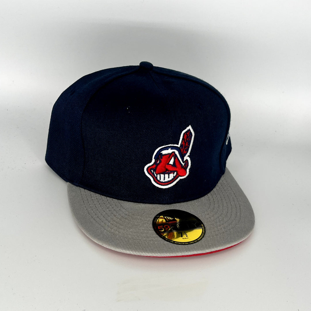Nay Blue Gray Cleveland Indians Chief Wahoo New Era MLB 59Fifty Fitted Hat