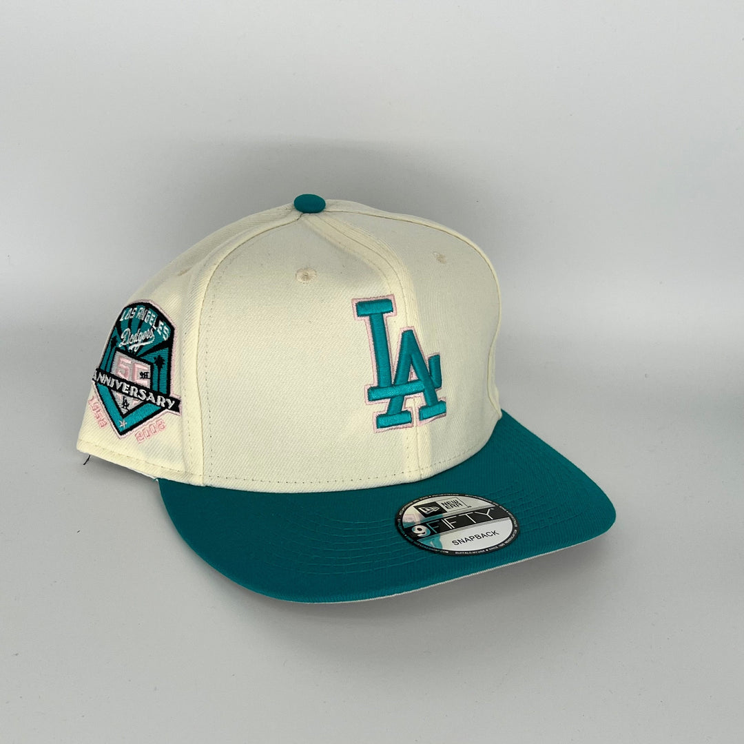 White Blue Los Angeles Dodgers 50TH Anniversary Side Patch New Era MLB 9Fifty Snapback Hat