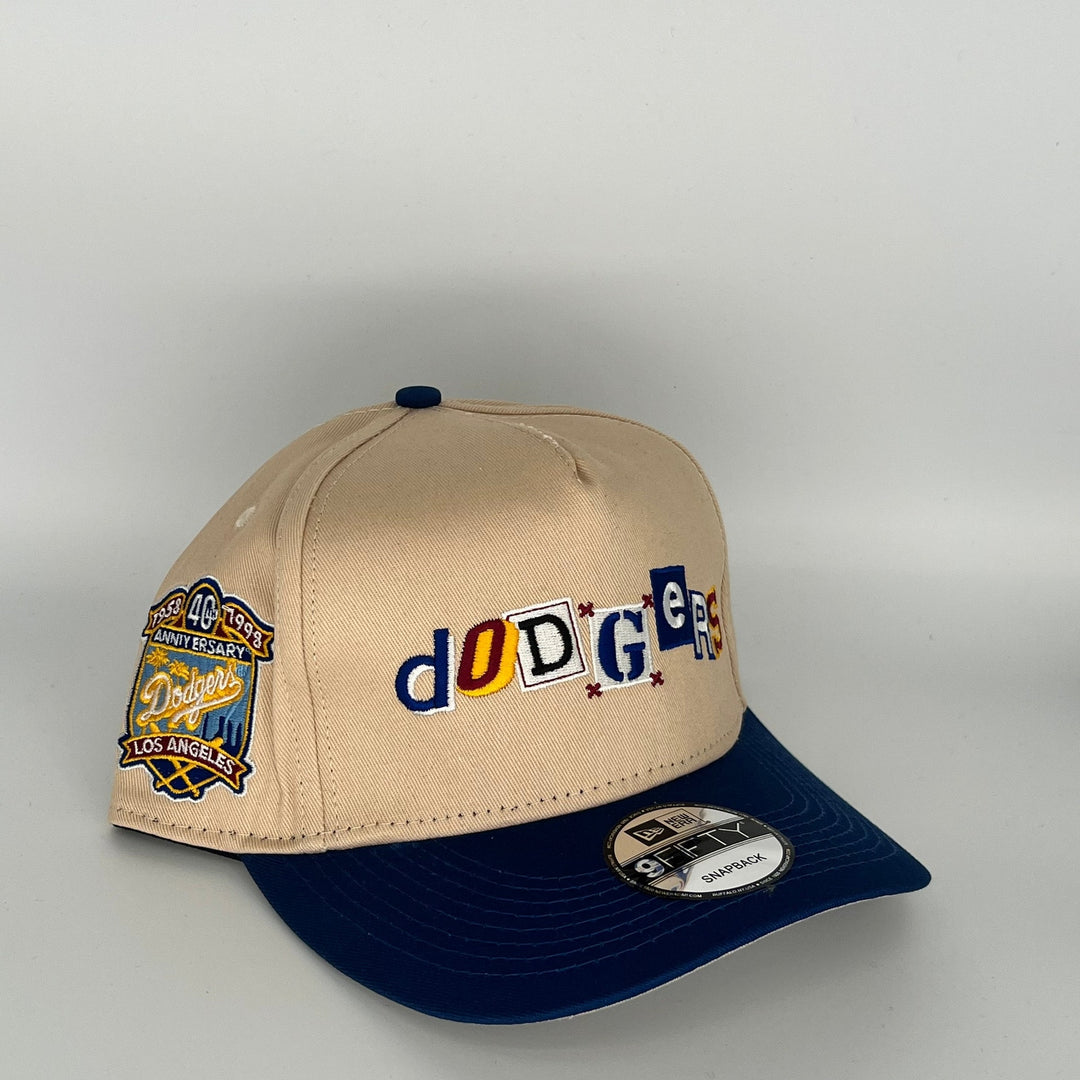 Camel (Tan) Navy Blue Los Angeles Dodgers 40TH Anniversary Side Patch New Era MLB 9Fifty Snapback Hat