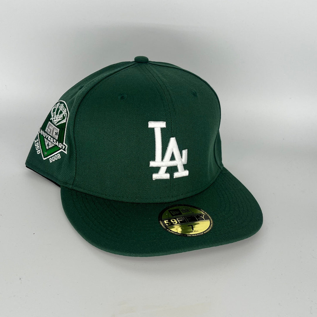 Green Los Angeles Dodgers 50th Anniversary Side Patch New Era MLB 59Fifty Fitted Hat