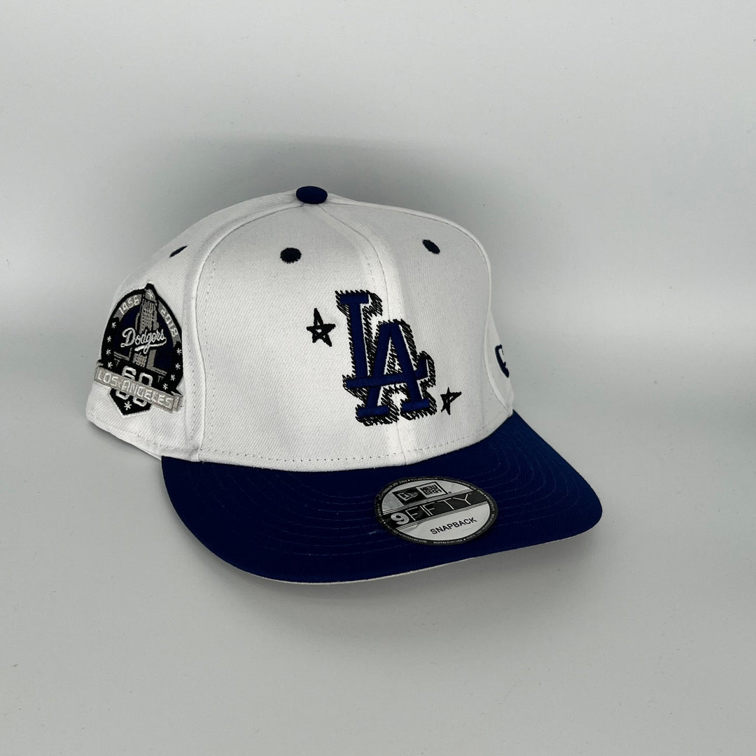 White Blue Los Angeles Dodgers 60th Anniversary Side Patch New Era MLB 9Fifty Snapback Hat