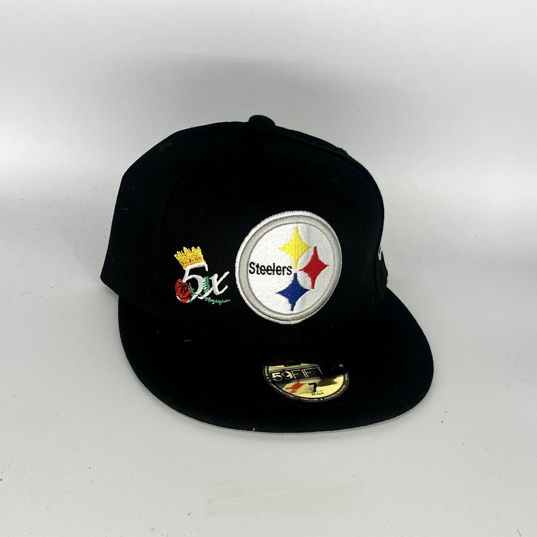 Black Pittsburgh Steelers 5X Champions Patch New Era NFL 59Fifty Fitted Hat