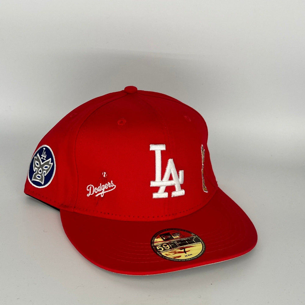 Red Los Angeles Dodgers Logo Side Patch New Era MLB 59Fifty Fitted Hat