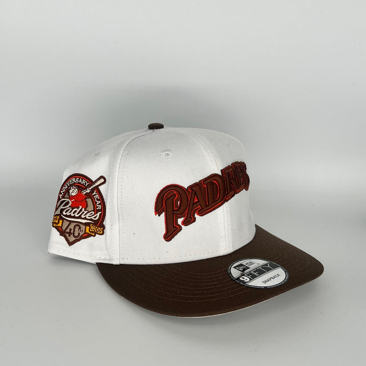White/Brown San Diego Padres Padres 40TH Anniversary Side Patch New Era MLB 9Fifty Snapback Hat
