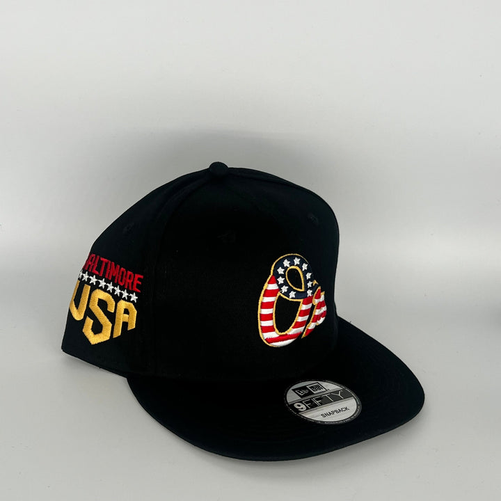 Black Baltimore Orioles Baltimore USA Side Patch New Era MLB 9Fifty Snapback Hat
