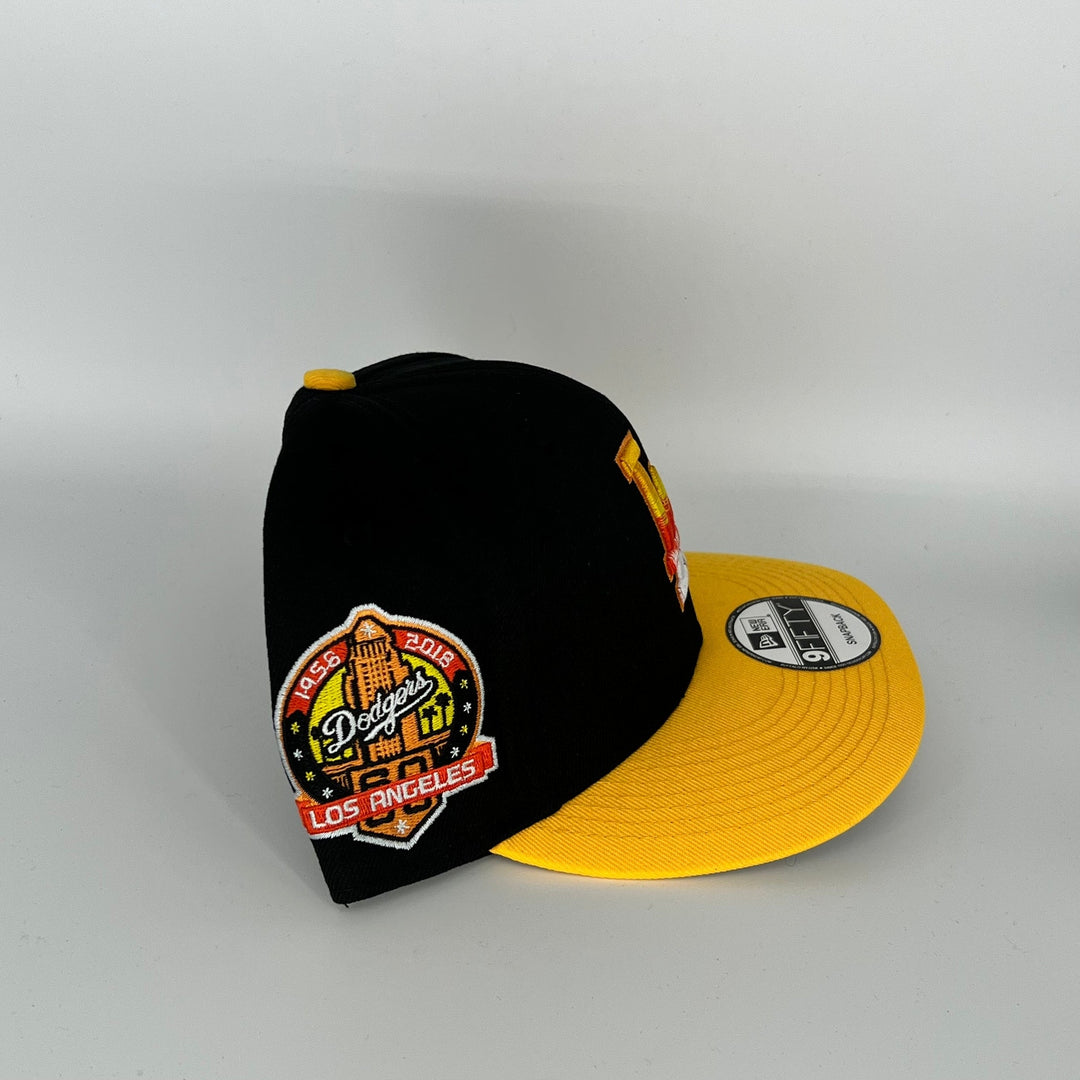 Black Yellow Los Angeles Dodgers 60th Anniversary Side Patch New Era MLB 9Fifty Snapback Hat