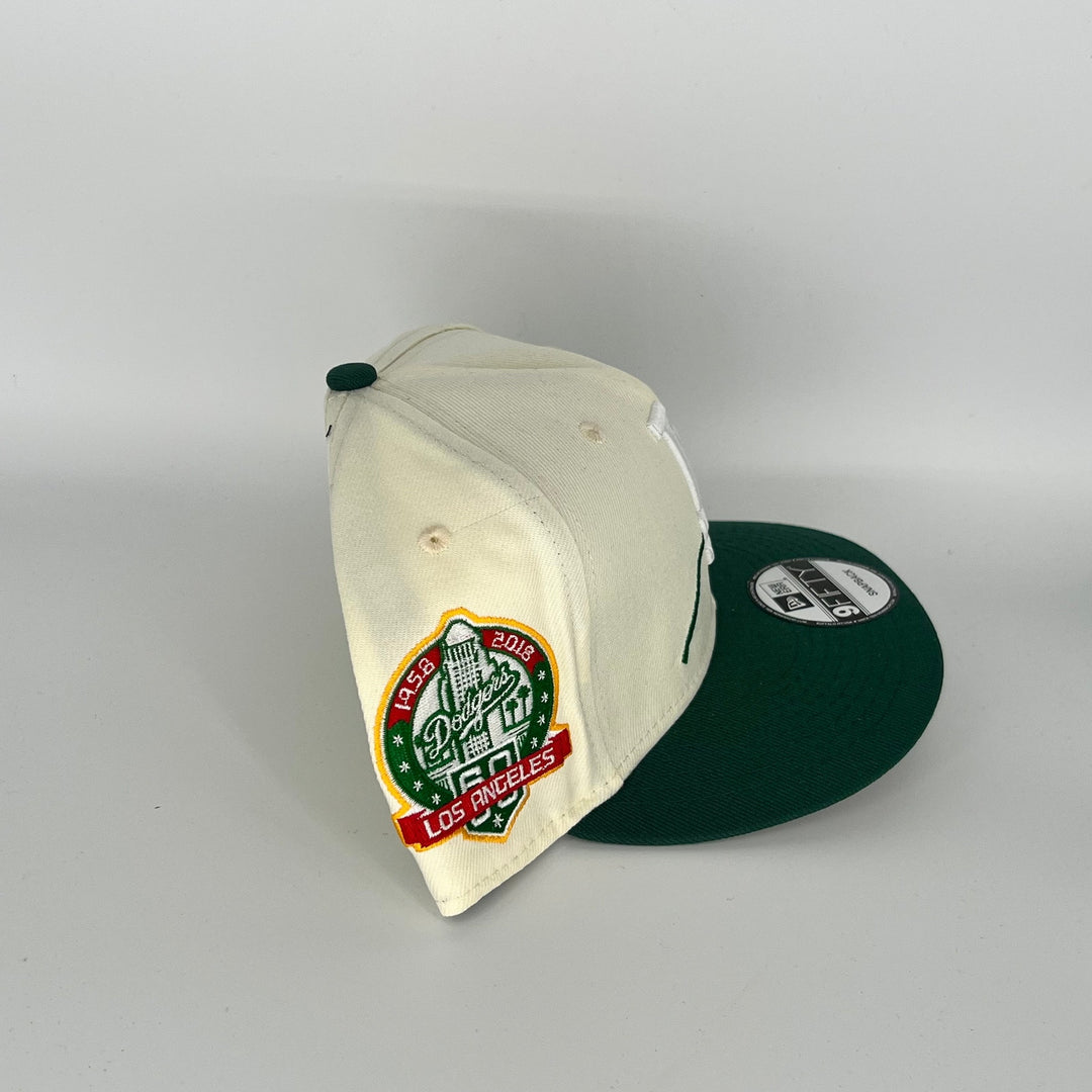 White Green Los Angeles Dodgers 60TH Anniversary Side Patch New Era MLB 9Fifty Snapback Hat