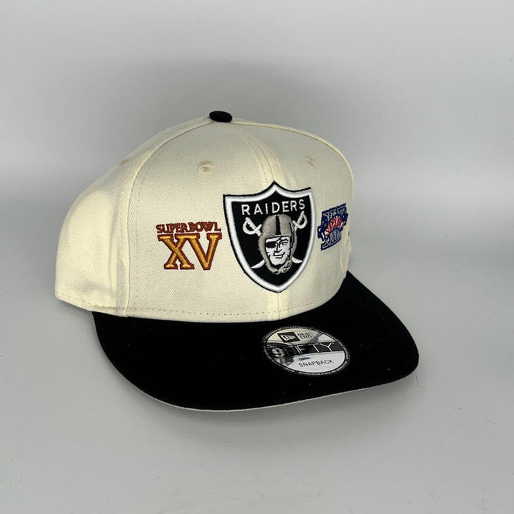 White Black Oakland Raiders Super Bowl XV New Era NFL 9Fifty Snapback Hat