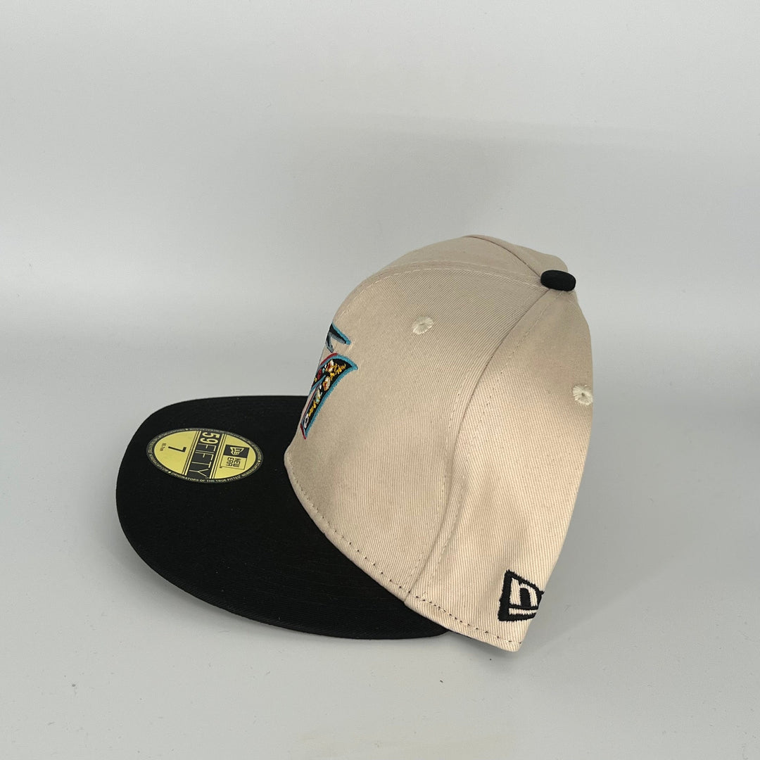 Khaki Black Miami Marlins Logo Side Patch New Era MLB 59Fifty Fitted Hat