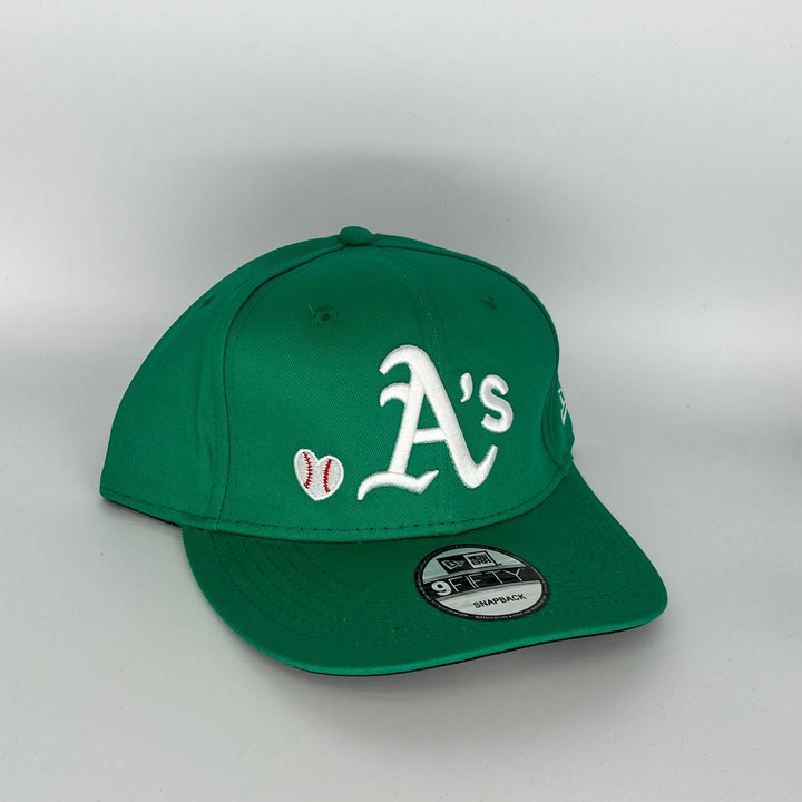 Green Athletics With Baseball Love Symbol New Era MLB 9Fifty Snapback Hat
