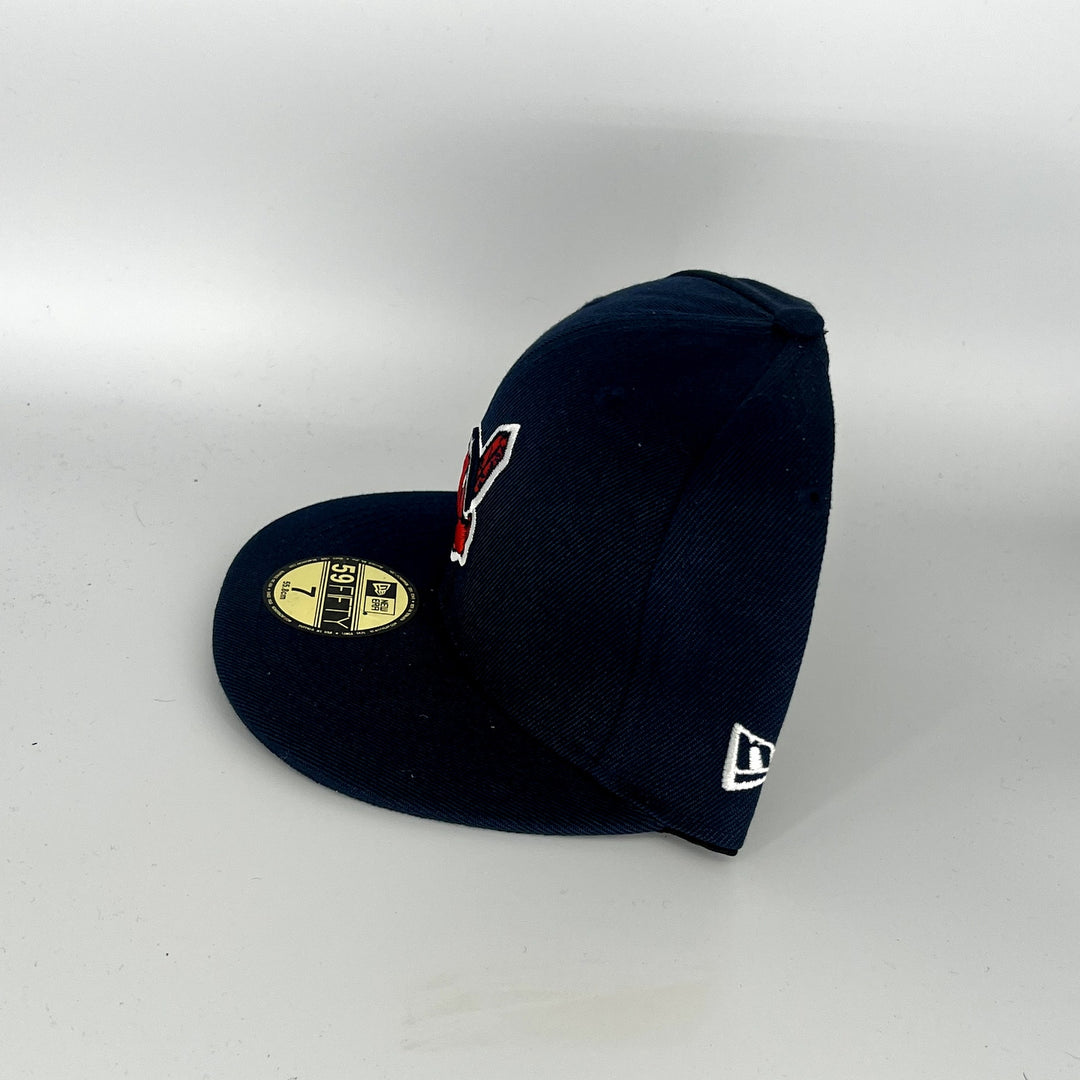 Size 7 Navy Blue Cleveland Indians Wahoo New Era MLB 59Fifty Fitted Hat