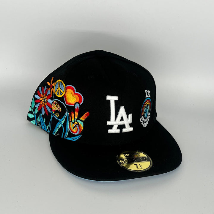 Black Los Angeles Dodgers groovy 7x World Series Champions Side Patch New Era MLB 59Fifty Fitted Hat