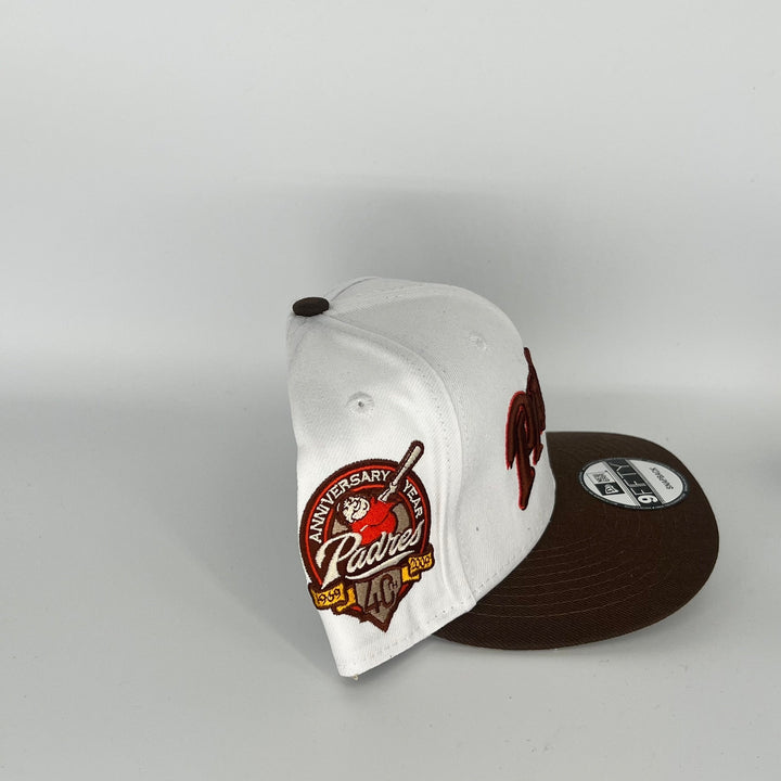 White/Brown San Diego Padres Padres 40TH Anniversary Side Patch New Era MLB 9Fifty Snapback Hat