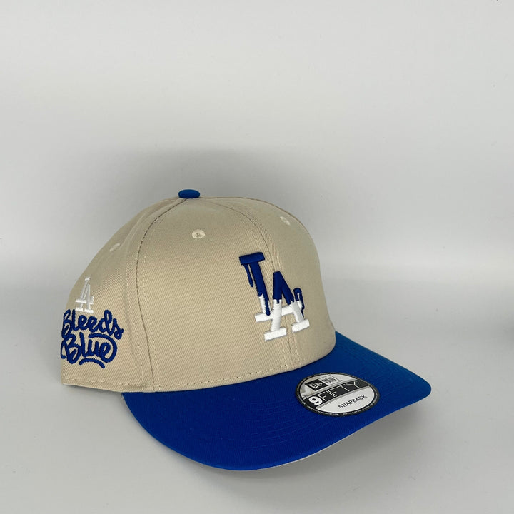 Khaki/Blue Los Angeles Dodgers LA Bleeds Blue Side Patch New Era MLB 9Fifty Snapback Hat