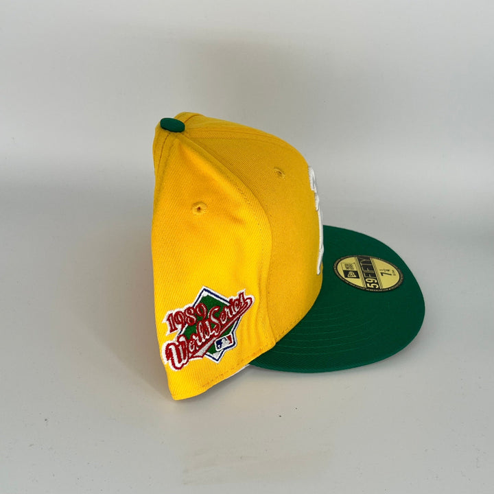 Yellow Green Oakland Athletics 1989 World Series Side Patch New Era MLB 59Fifty Fitted Hat