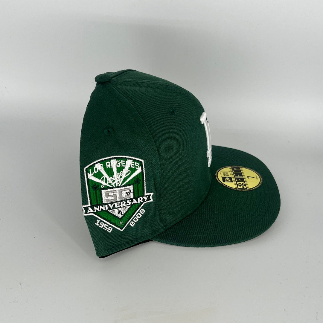 Green Los Angeles Dodgers 50th Anniversary Side Patch New Era MLB 59Fifty Fitted Hat