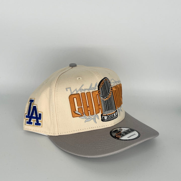 White/Grey Los Angeles Dodgers 2024 Series World Champions LA Side Patch New Era MLB 9Fifty Snapback Hat