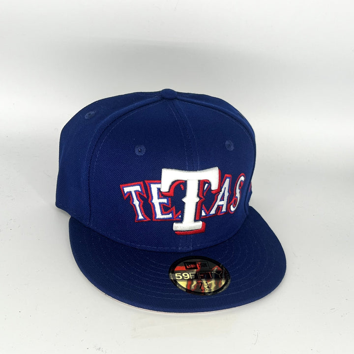 Blue Texas Rangers T Overlap New Era MLB 59Fifty Fitted Hat