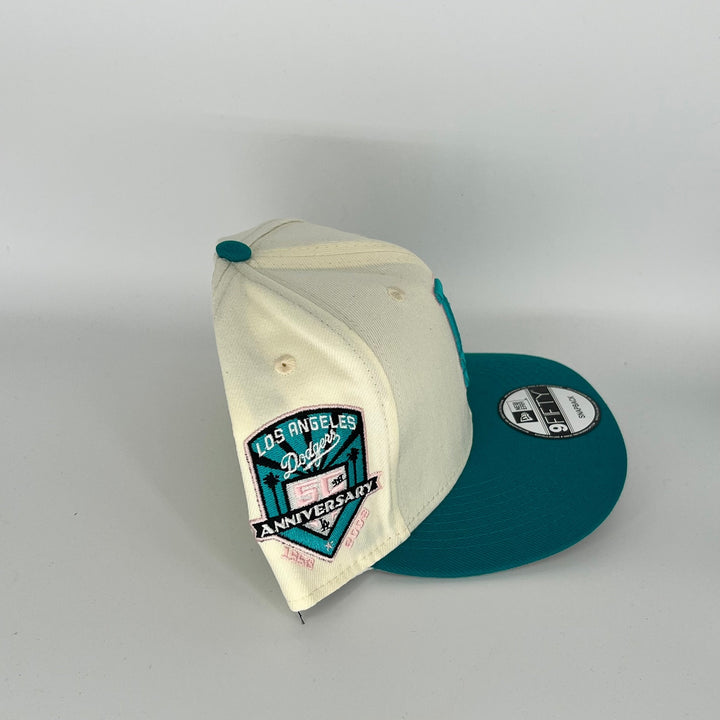 White Blue Los Angeles Dodgers 50TH Anniversary Side Patch New Era MLB 9Fifty Snapback Hat