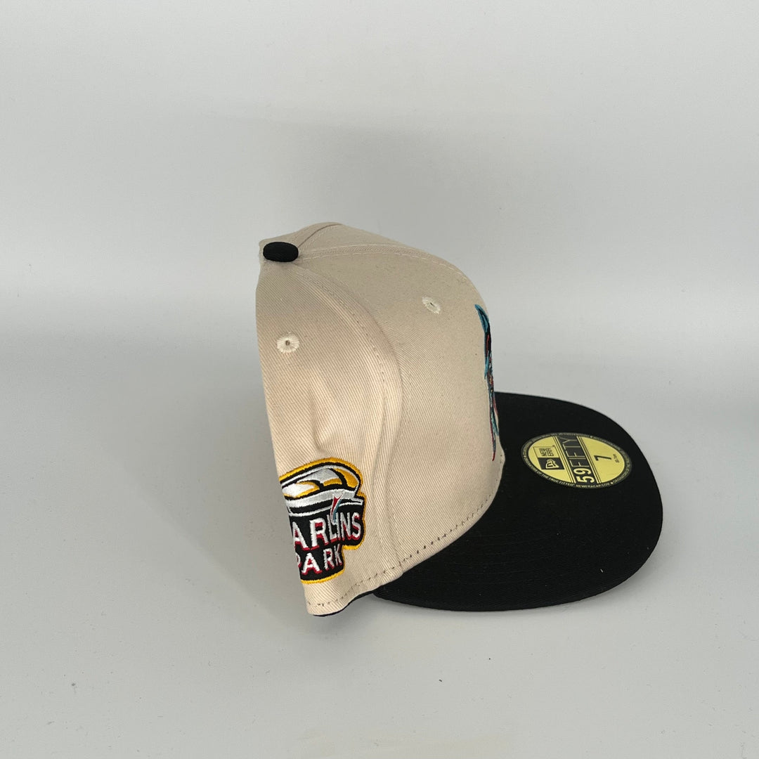 Khaki Black Miami Marlins Logo Side Patch New Era MLB 59Fifty Fitted Hat