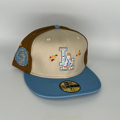 Size 7 1/4 Khaki\Brown Blue Los Angeles Dodgers 1958 LA Dodgers Side Patch New Era MLB 59Fifty Fitted Hat