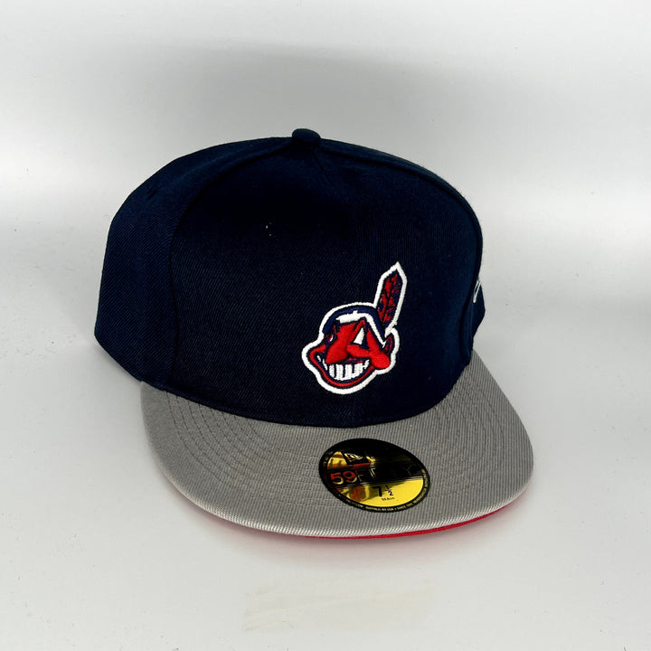 Nay Blue Gray Cleveland Indians Chief Wahoo New Era MLB 59Fifty Fitted Hat