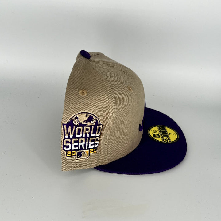 Tan Navy Blue Atlanta Braves New Era MLB 59Fifty Fitted Hat