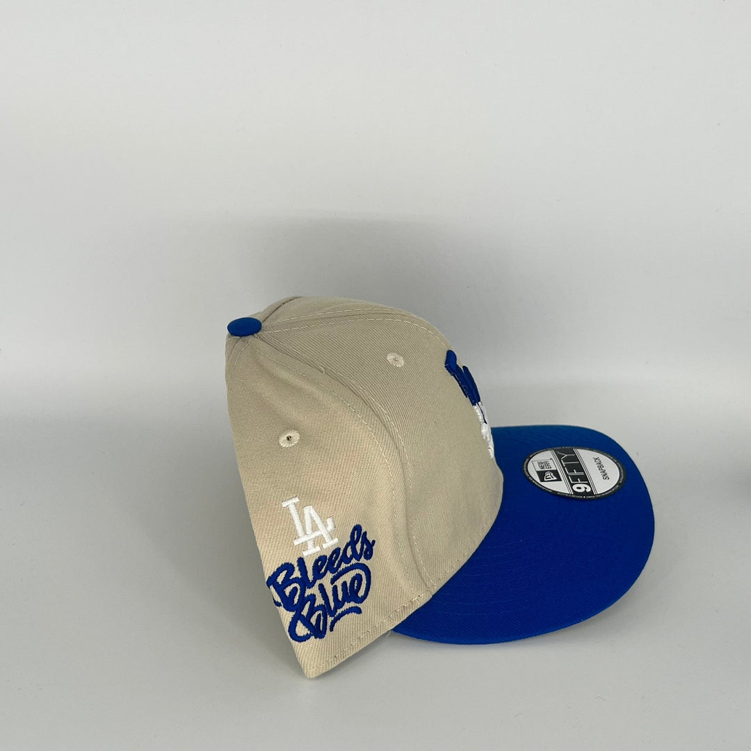 Khaki/Blue Los Angeles Dodgers LA Bleeds Blue Side Patch New Era MLB 9Fifty Snapback Hat