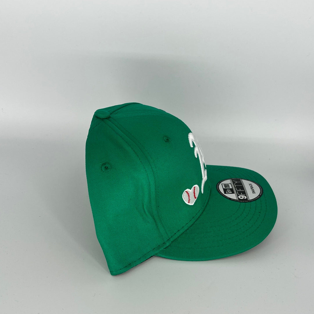 Green Athletics With Baseball Love Symbol New Era MLB 9Fifty Snapback Hat