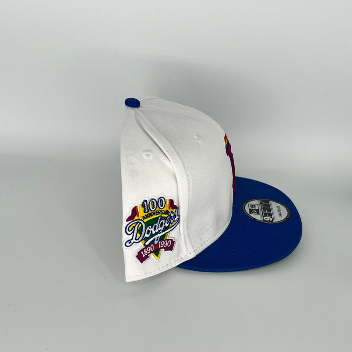 White Blue Los Angeles Dodgers 100th Anniversary Side Patch New Era MLB 9Fifty Snapback Hat