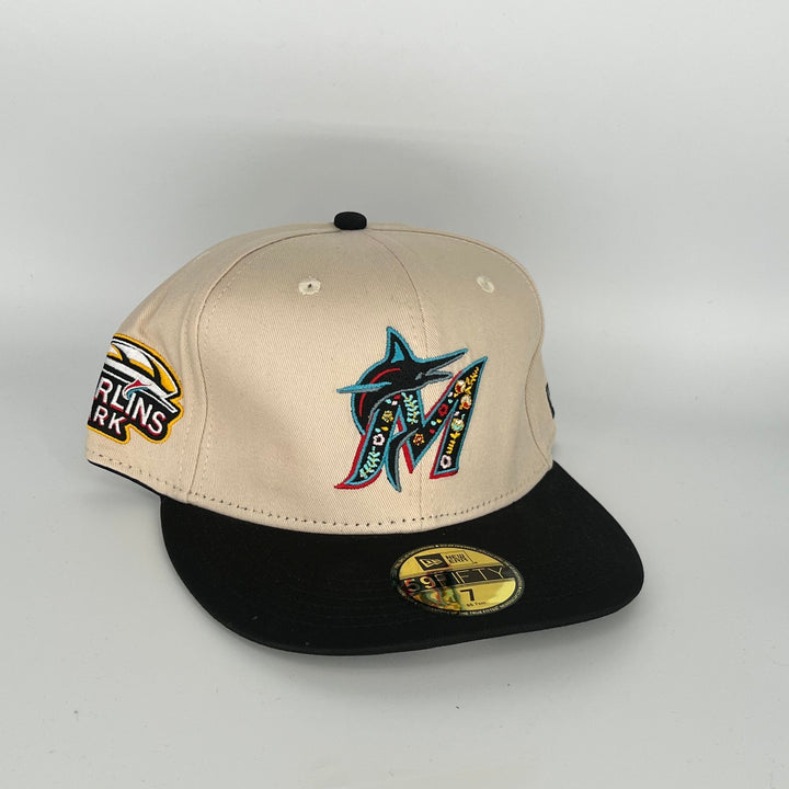 Khaki Black Miami Marlins Logo Side Patch New Era MLB 59Fifty Fitted Hat