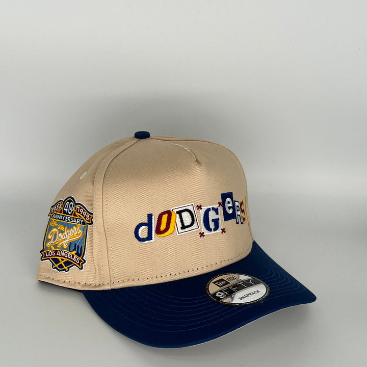 Camel (Tan) Navy Blue Los Angeles Dodgers 40TH Anniversary Side Patch New Era MLB 9Fifty Snapback Hat