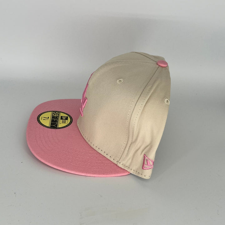 Khaki Pink Los Angeles Dodgers 40th Anniversary Side Patch New Era MLB 59Fifty Fitted Hat