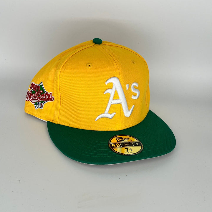 Yellow Green Oakland Athletics 1989 World Series Side Patch New Era MLB 59Fifty Fitted Hat