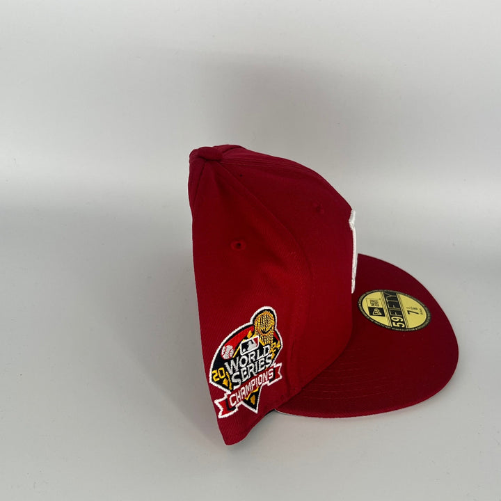 Red Los Angeles Dodgers 2024 World Series Champions Side Patch New Era MLB 59Fifty Fitted Hat