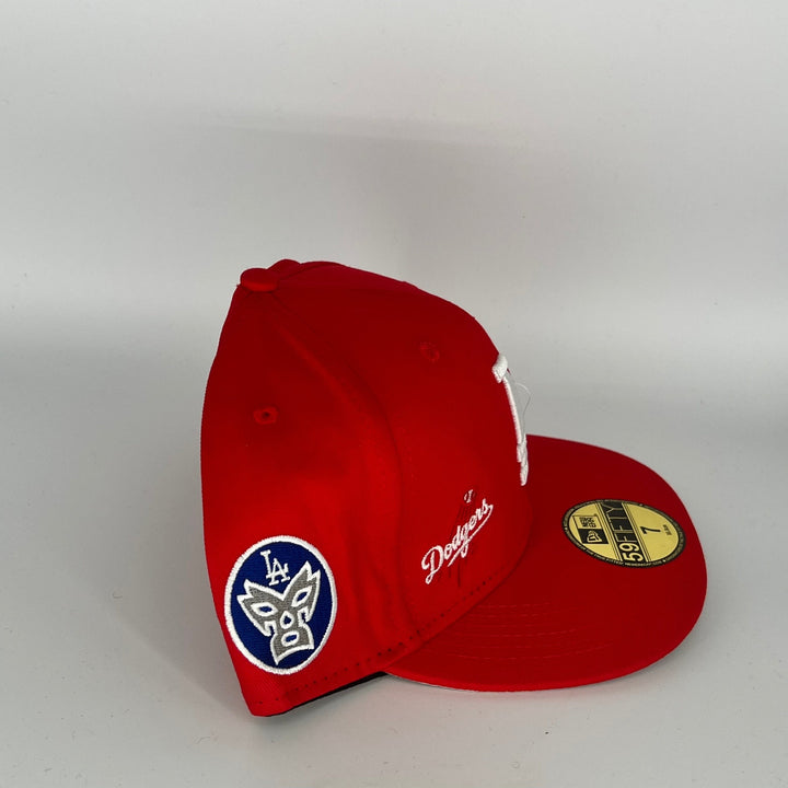 Red Los Angeles Dodgers Logo Side Patch New Era MLB 59Fifty Fitted Hat