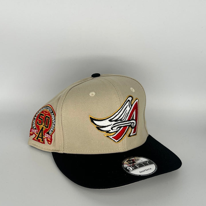 Khaki Black Los Angeles Angels Angels Baseball 50TH Anniversary Side Patch New Era MLB 9Fifty Snapback Hat