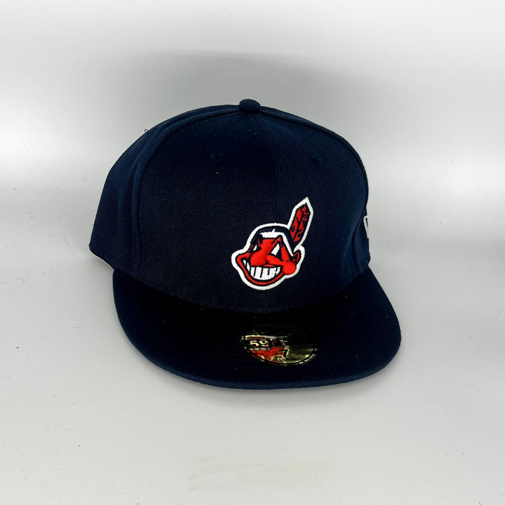 Size 7 Navy Blue Cleveland Indians Wahoo New Era MLB 59Fifty Fitted Hat