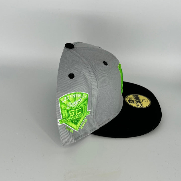 Gray Black Los Angeles Dodgers 50th Anniversary Side Patch New Era MLB 59Fifty Fitted Hat