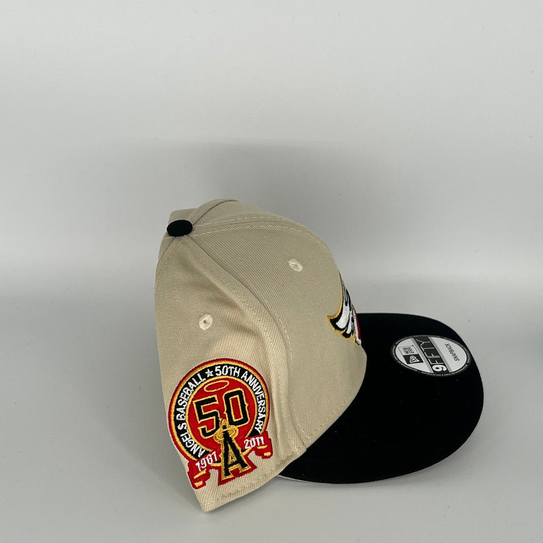 Khaki Black Los Angeles Angels Angels Baseball 50TH Anniversary Side Patch New Era MLB 9Fifty Snapback Hat