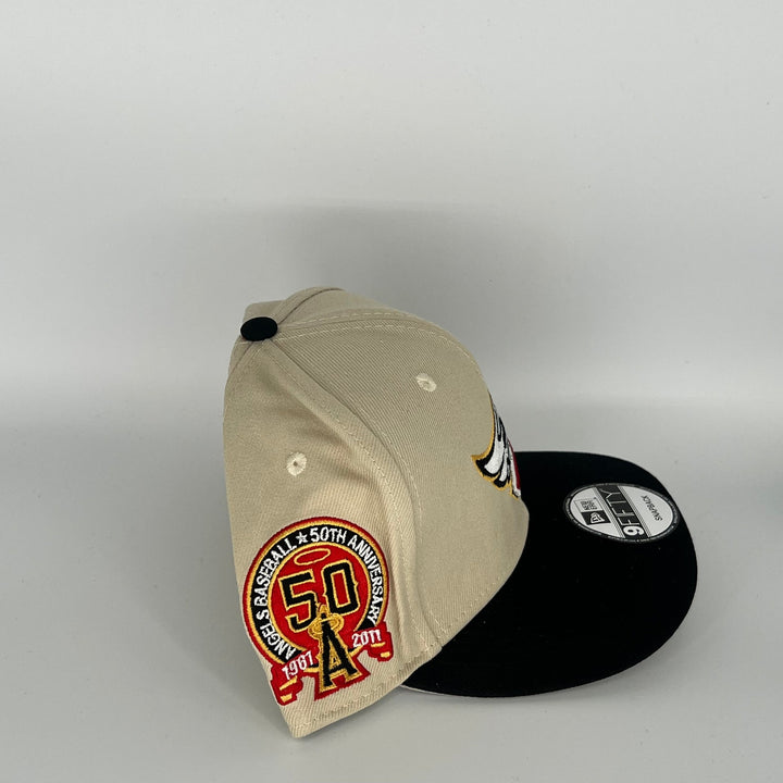 Khaki Black Los Angeles Angels Angels Baseball 50TH Anniversary Side Patch New Era MLB 9Fifty Snapback Hat