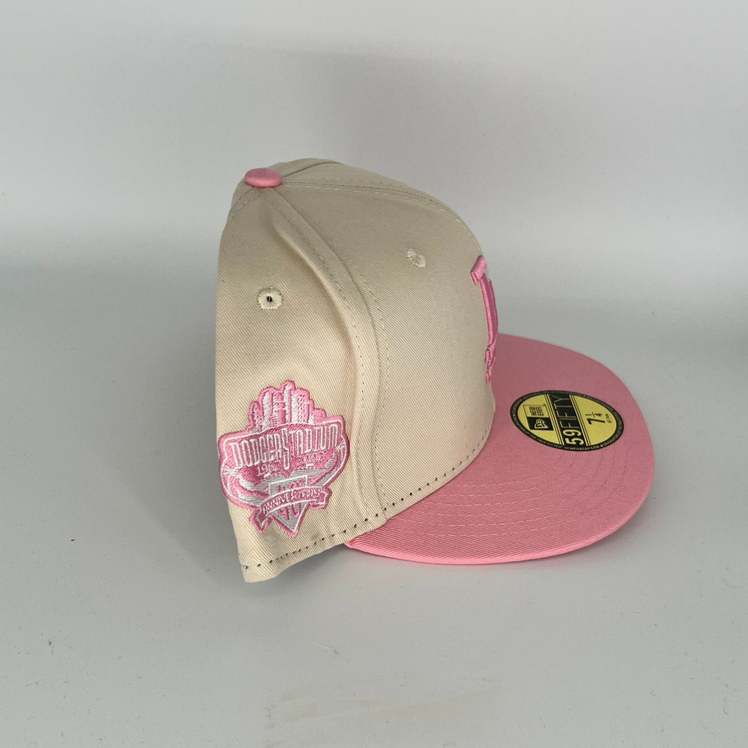 Khaki Pink Los Angeles Dodgers 40th Anniversary Side Patch New Era MLB 59Fifty Fitted Hat