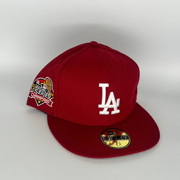 Red Los Angeles Dodgers 2024 World Series Champions Side Patch New Era MLB 59Fifty Fitted Hat